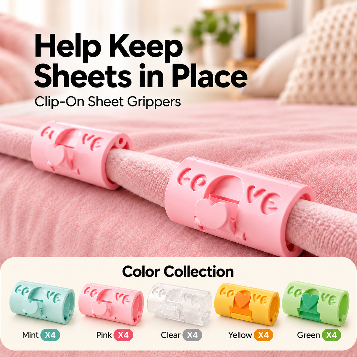Adjustable Bed Sheet Clips — Heart-Lock Grippers to Help Keep Sheets in Place