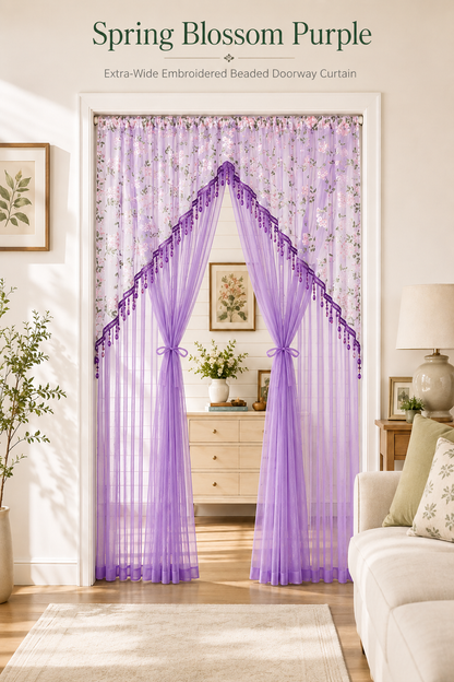 🌸 Extra-Wide Embroidered Beaded Doorway Curtain
