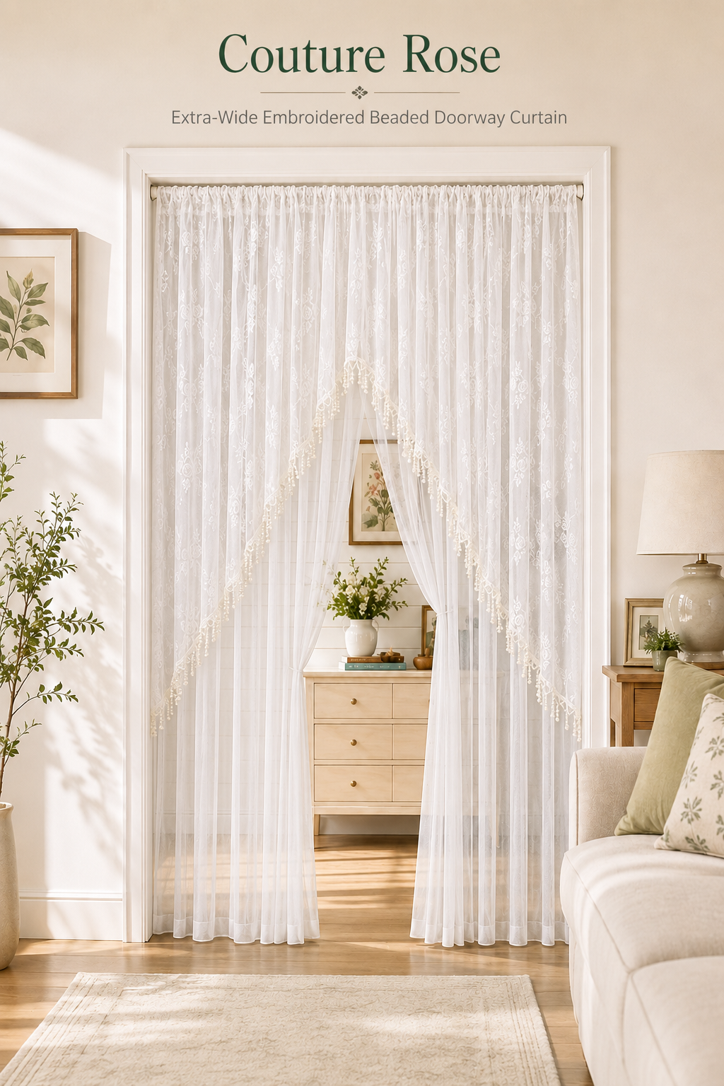 🌸 Extra-Wide Embroidered Beaded Doorway Curtain