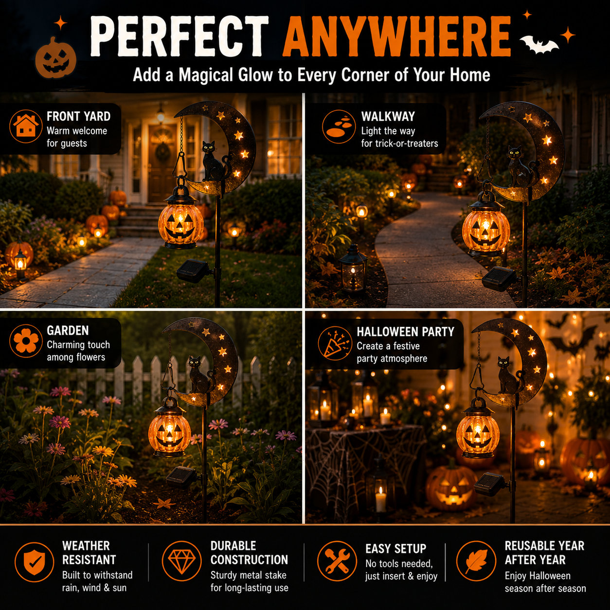 🔥2026🔥70% OFF TODAY 👻 Solar Halloween Garden Stake Light with Black Cat & Pumpkin