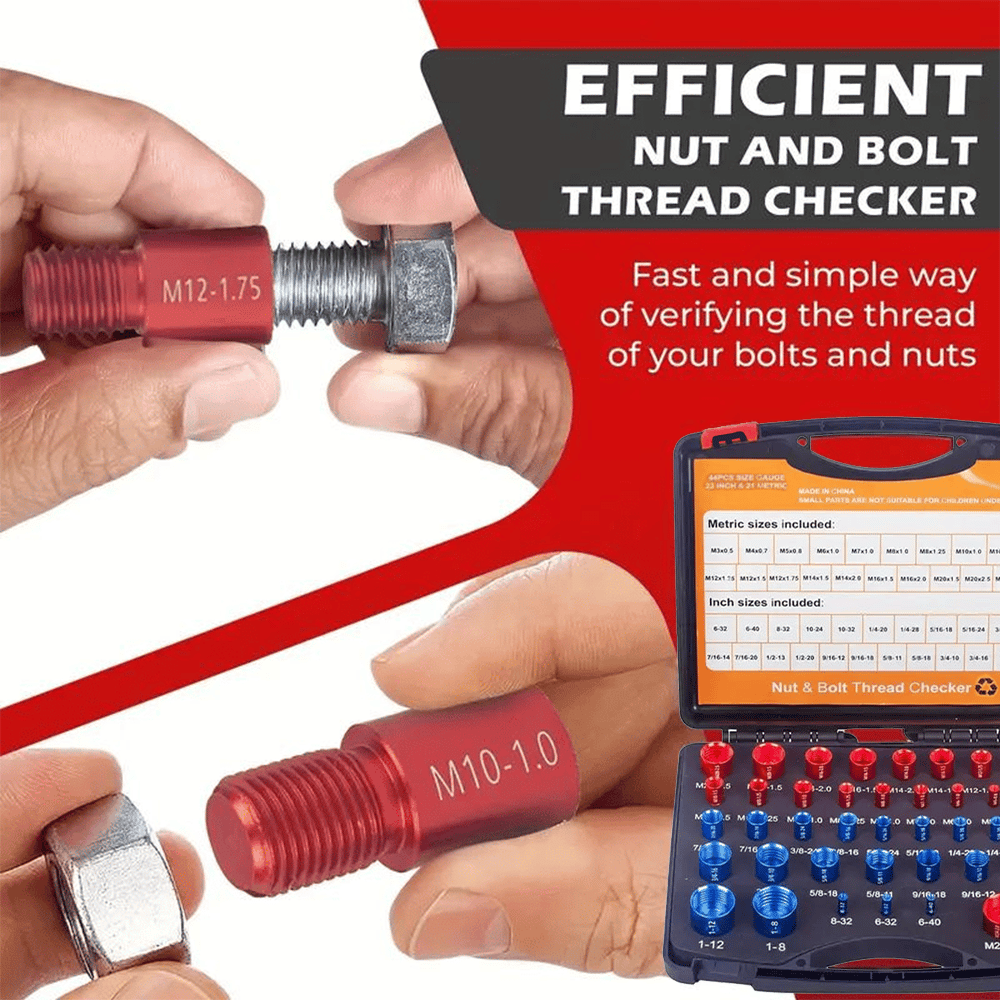 Nut and bolt being checked on thread gauges