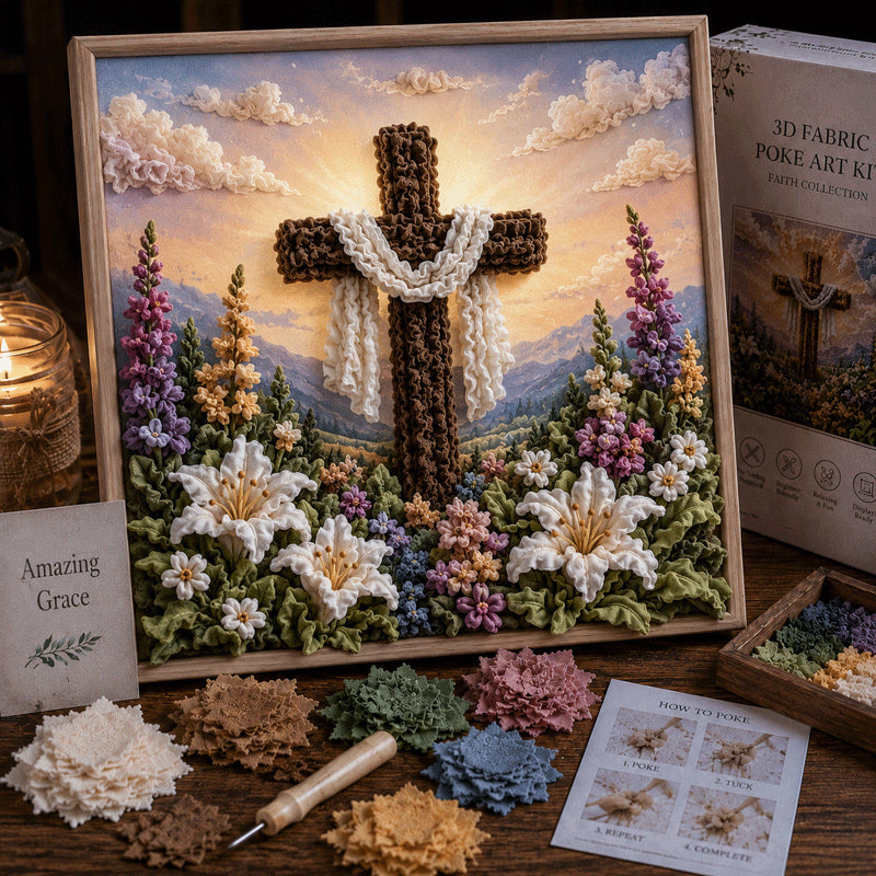 Cross of Grace Garden 3D fabric poke art