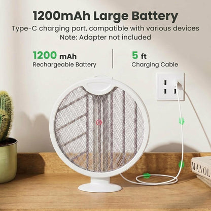Foldable Electric Fly Swatter Racket 3000V – USB Rechargeable 2-in-1 Bug Zapper & UV Mosquito Trap, 1200mAh