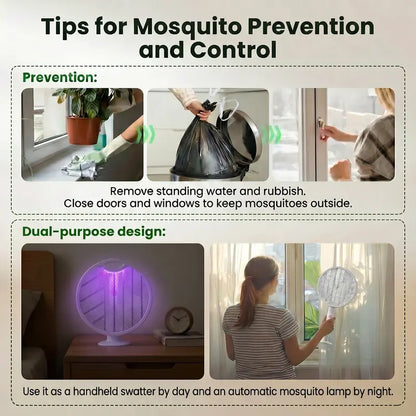 Foldable Electric Fly Swatter Racket 3000V – USB Rechargeable 2-in-1 Bug Zapper & UV Mosquito Trap, 1200mAh