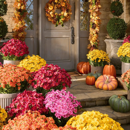 🌼Welcome autumn- Artificial Outdoor Sunset Mums Flowers - UV resistant, Waterproof, Windproof