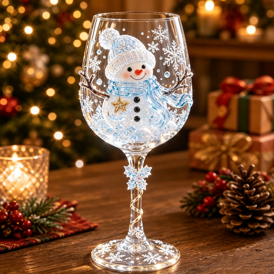 Snowman 3D Christmas wine glass