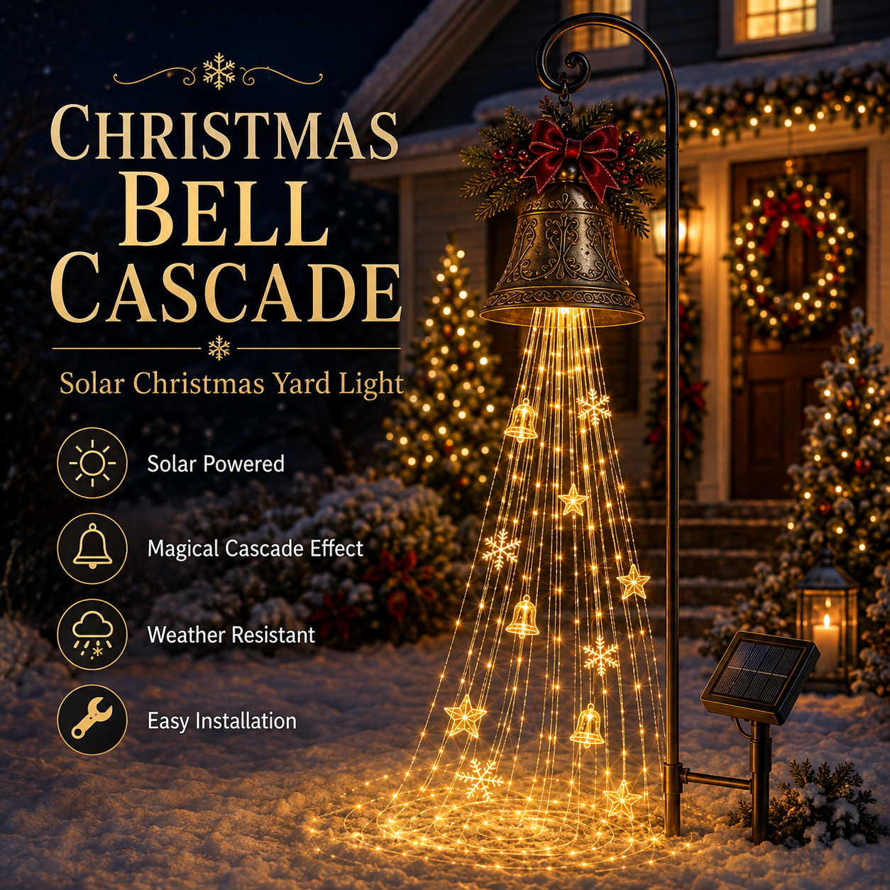 🔥Hot Sale 50% OFF🎄 Christmas Bell Cascade Solar Yard Light✨