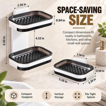 Wall Mounted Double-Layer Soap Dish, No-Drill Self-Draining Bathroom Organizer with Anti-Slip & Drip-Proof Design