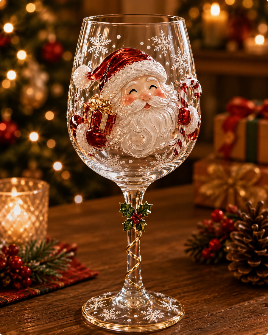 Santa Claus 3D Christmas wine glass