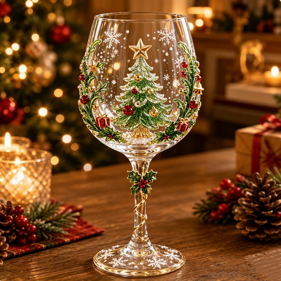 Christmas tree 3D wine glass
