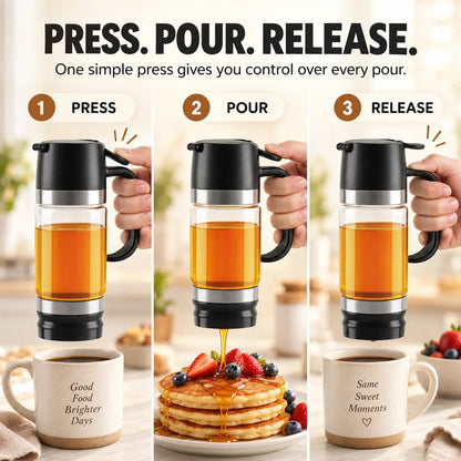 🍯 No-Drip Honey & Syrup Dispenser – Press-to-Pour Glass Jar with Handle