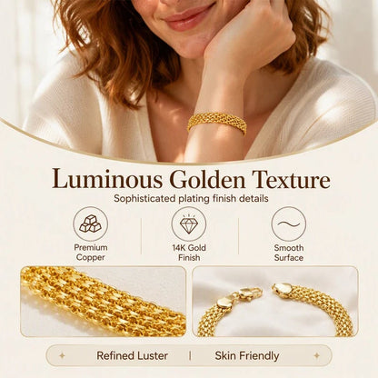✨ 14K Gold-Plated Wide Woven Mesh Bracelet – Elegant, Shiny & Timeless