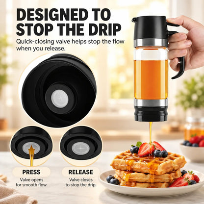 🍯 No-Drip Honey & Syrup Dispenser – Press-to-Pour Glass Jar with Handle