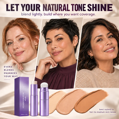 💖✨ Changing Foundation Stick for Mature Skin – Natural Glow, Tone-Adapting Coverage & Built-In Brush
