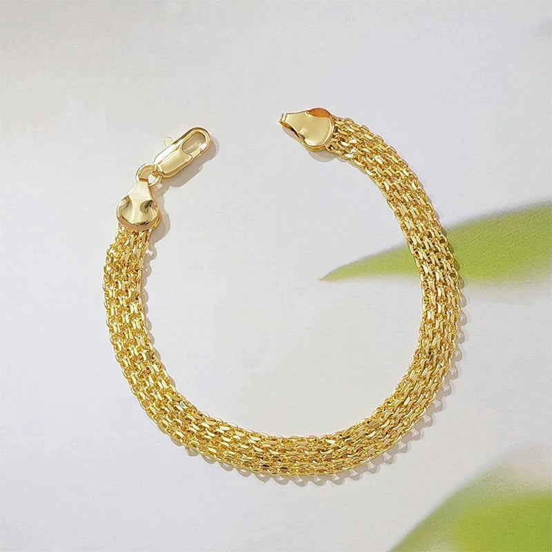 ✨ 14K Gold-Plated Wide Woven Mesh Bracelet – Elegant, Shiny & Timeless