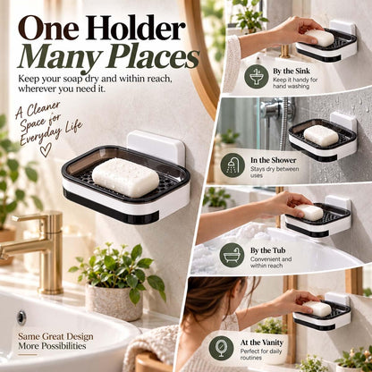 Wall Mounted Double-Layer Soap Dish, No-Drill Self-Draining Bathroom Organizer with Anti-Slip & Drip-Proof Design