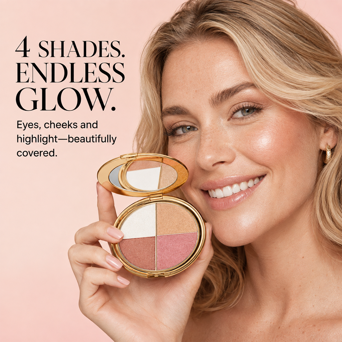 ✨ 4-in-1 Glow Makeup Palette – Highlight, Bronzer, Blush & Eyeshadow in One Compact