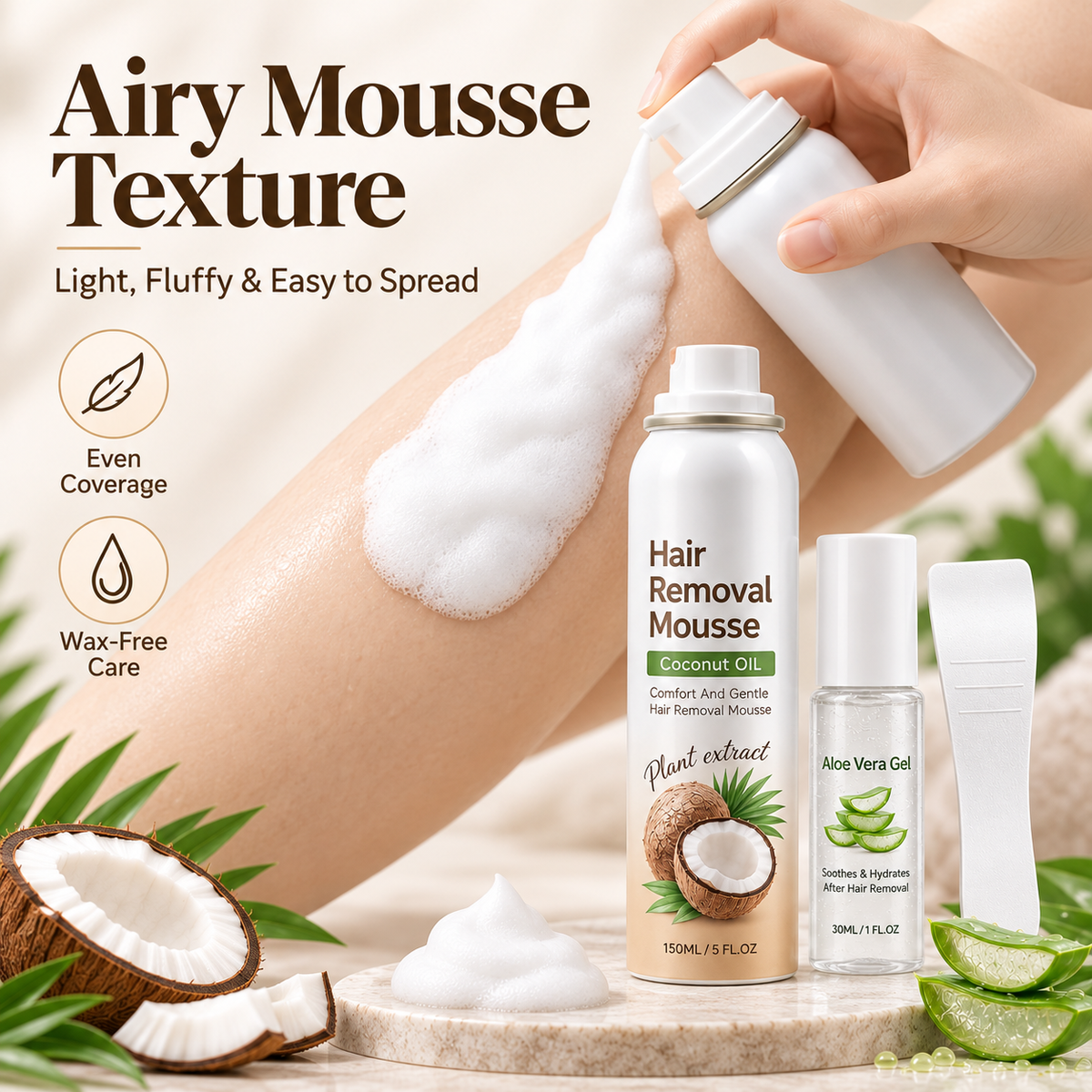 ✨ Gentle 3-Step Hair Removal Mousse and Aloe Gel Care Kit 🌿