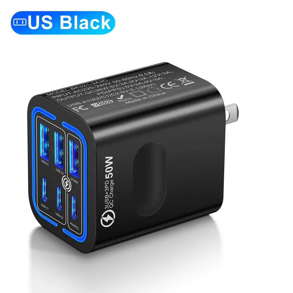 50W portable six port USB charging station