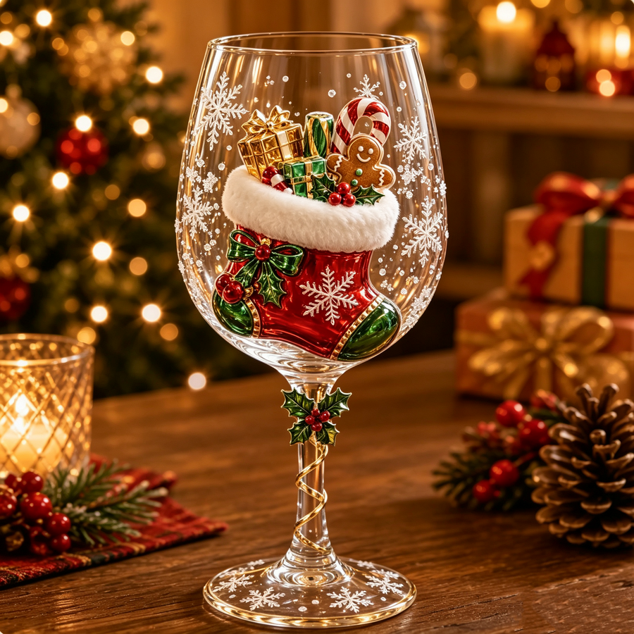 Christmas stocking 3D wine glass