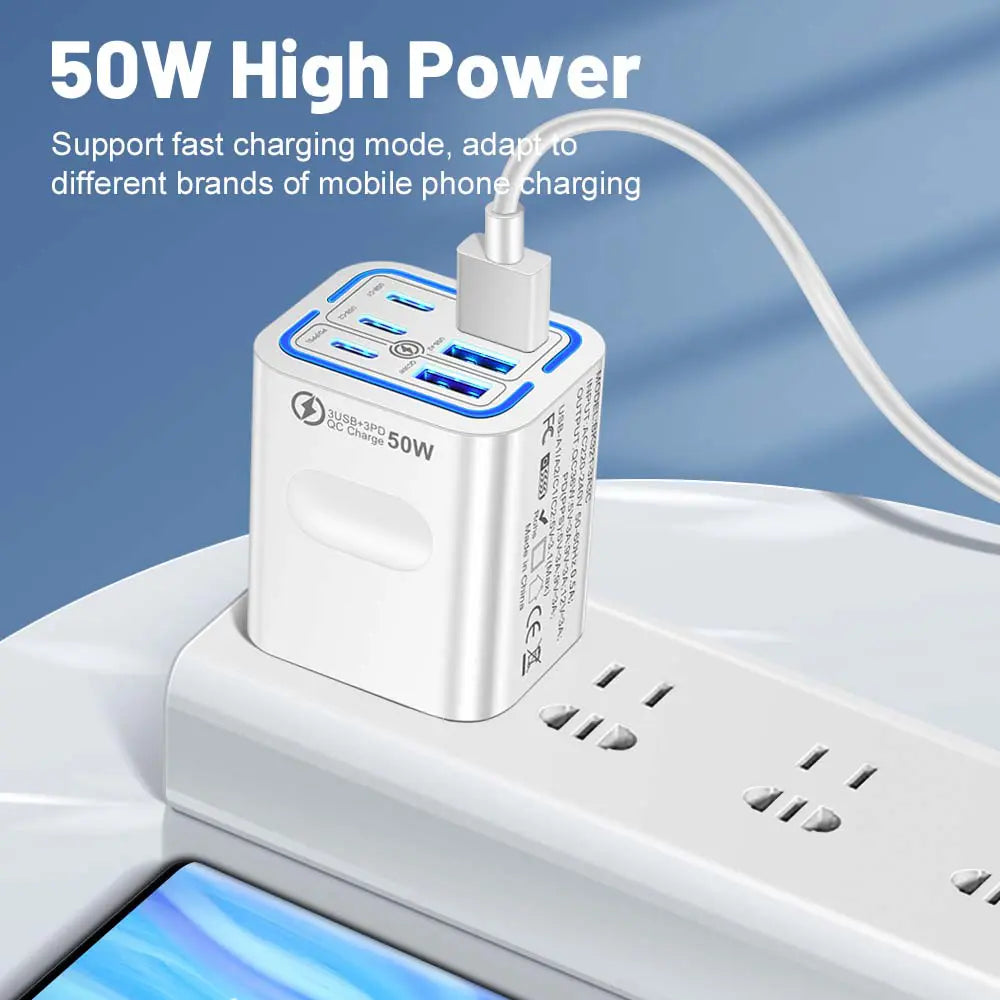 50 watt USB charger connected to power strip
