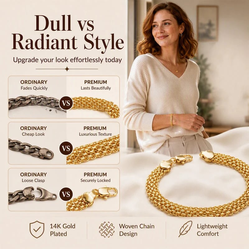 ✨ 14K Gold-Plated Wide Woven Mesh Bracelet – Elegant, Shiny & Timeless
