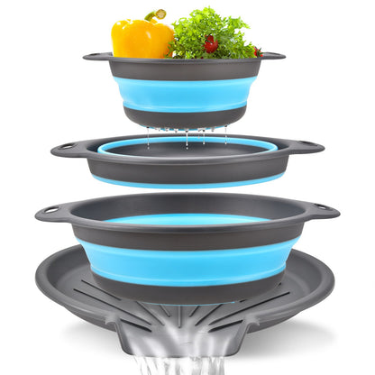 Collapsible Colanders 3-Pack Sturdy Kitchen Strainer Set, Compact with Over-Sink Self-Drainage Base