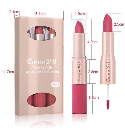💄 2-in-1 Dual-Ended Lip Set – Matte Color & Glossy Shine, 3-Piece Set