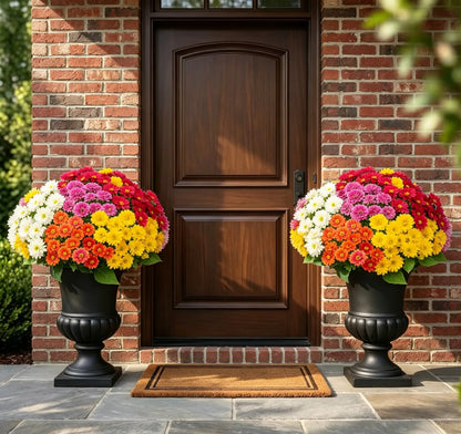 🌼Welcome autumn- Artificial Outdoor Sunset Mums Flowers - UV resistant, Waterproof, Windproof