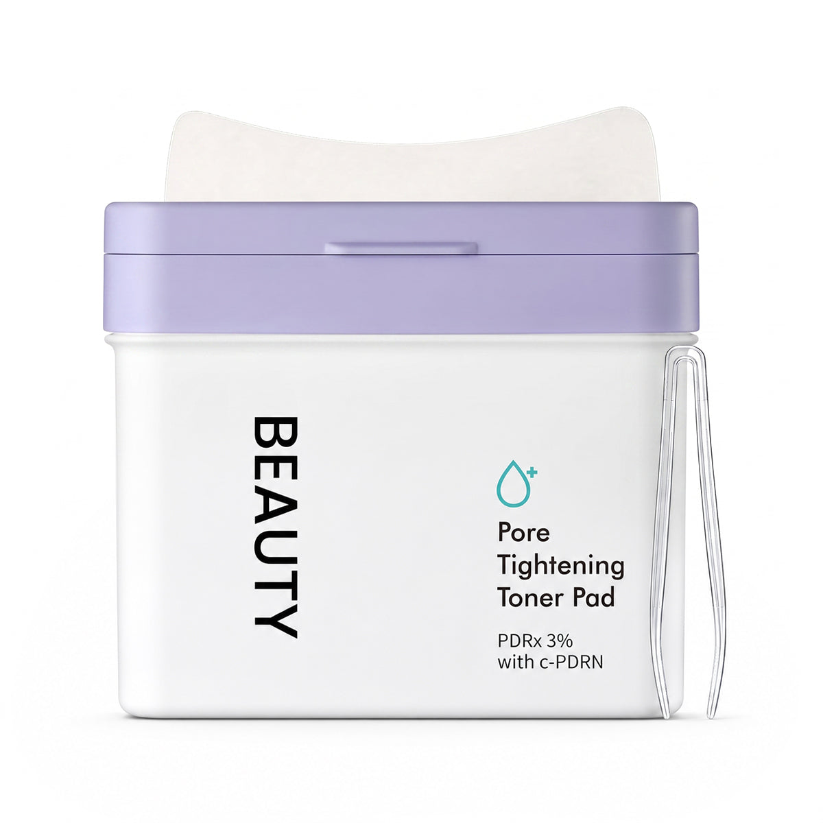 Pore Tightening Toner Pad container with curved pad and tweezers