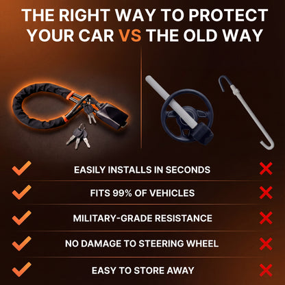 Steel locking mechanism and keyhole detail on BEAM Lab steering wheel lock