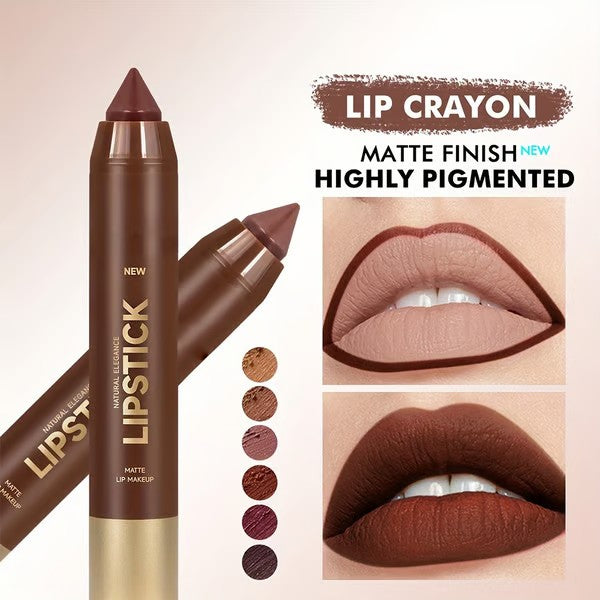 6Pcs/set Mauve Matte Brown Lip Liner and Lipstick Combo Set Kit