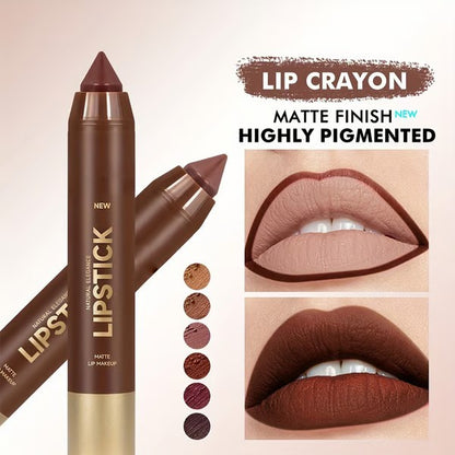 6Pcs/set Mauve Matte Brown Lip Liner and Lipstick Combo Set Kit