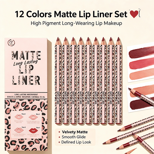 Full 12‑Color Lip Liner Set – Matte High Pigment, Long‑Lasting Non‑Fading 💋