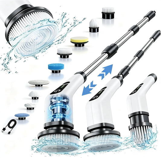 Electric Spin Scrubber With 9 In 1 Brush Heads - Cordless Multi-Surface Cleaning Tool