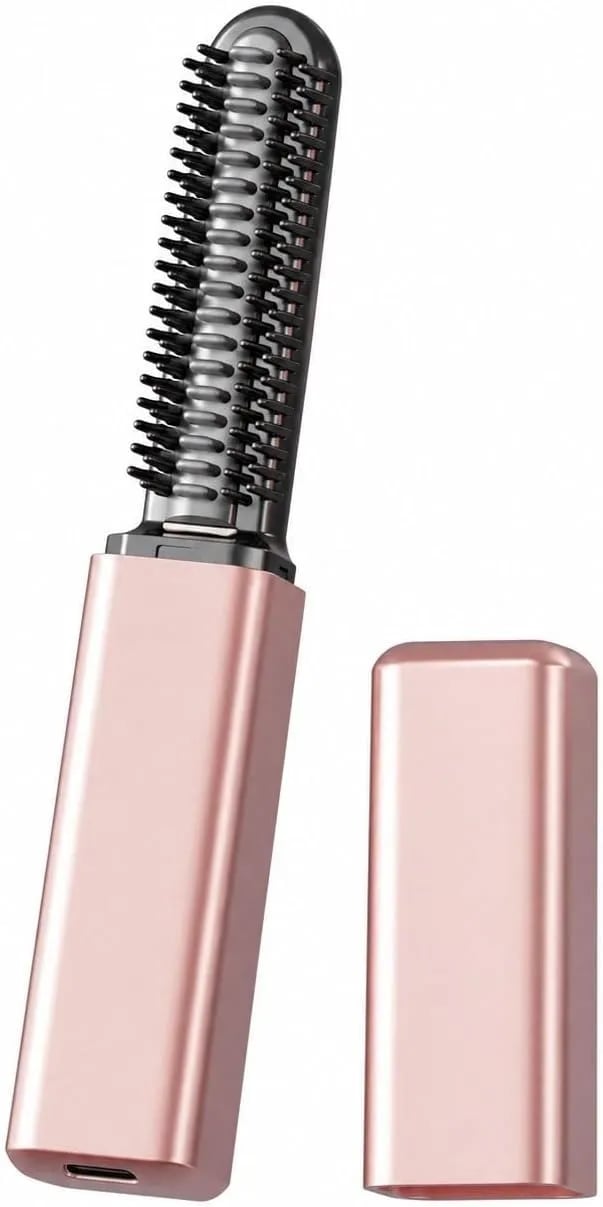 Mini Cordless Hair Straightener Brush, USB Rechargeable Compact Ceramic Heated Bang Comb for Short Hair, Roots and Travel Touch-Ups