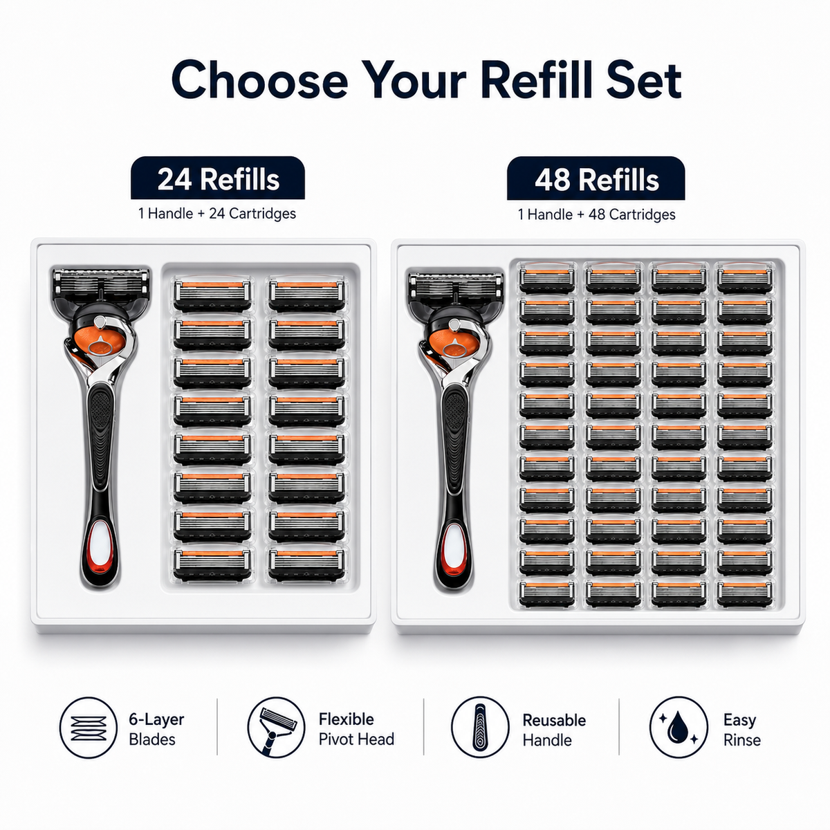 🔥Hot Sale 50% OFF 🎁6-Layer Pivoting Razor Refill Set + Handle – Ultra-Sharp Stainless Blades for Smooth Shave