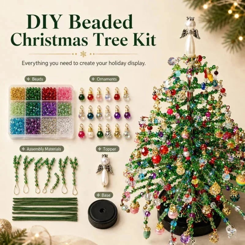 DIY beaded Christmas tree kit contents