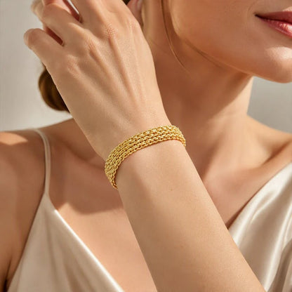 ✨ 14K Gold-Plated Wide Woven Mesh Bracelet – Elegant, Shiny & Timeless