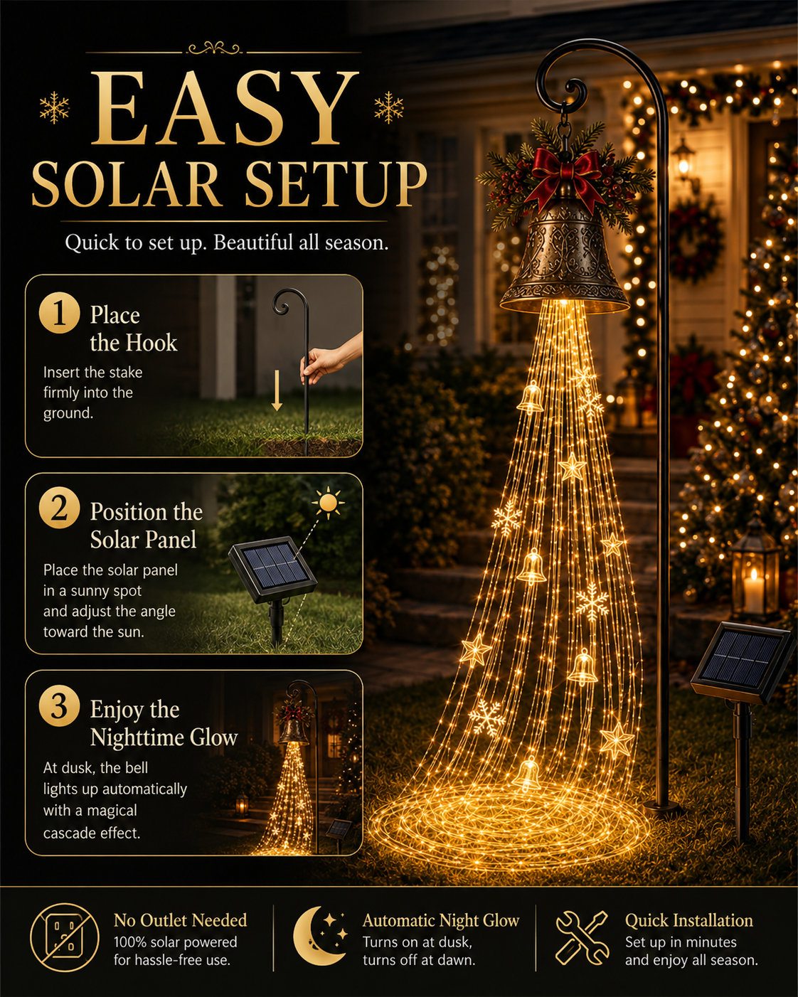 🔥Hot Sale 50% OFF🎄 Christmas Bell Cascade Solar Yard Light✨