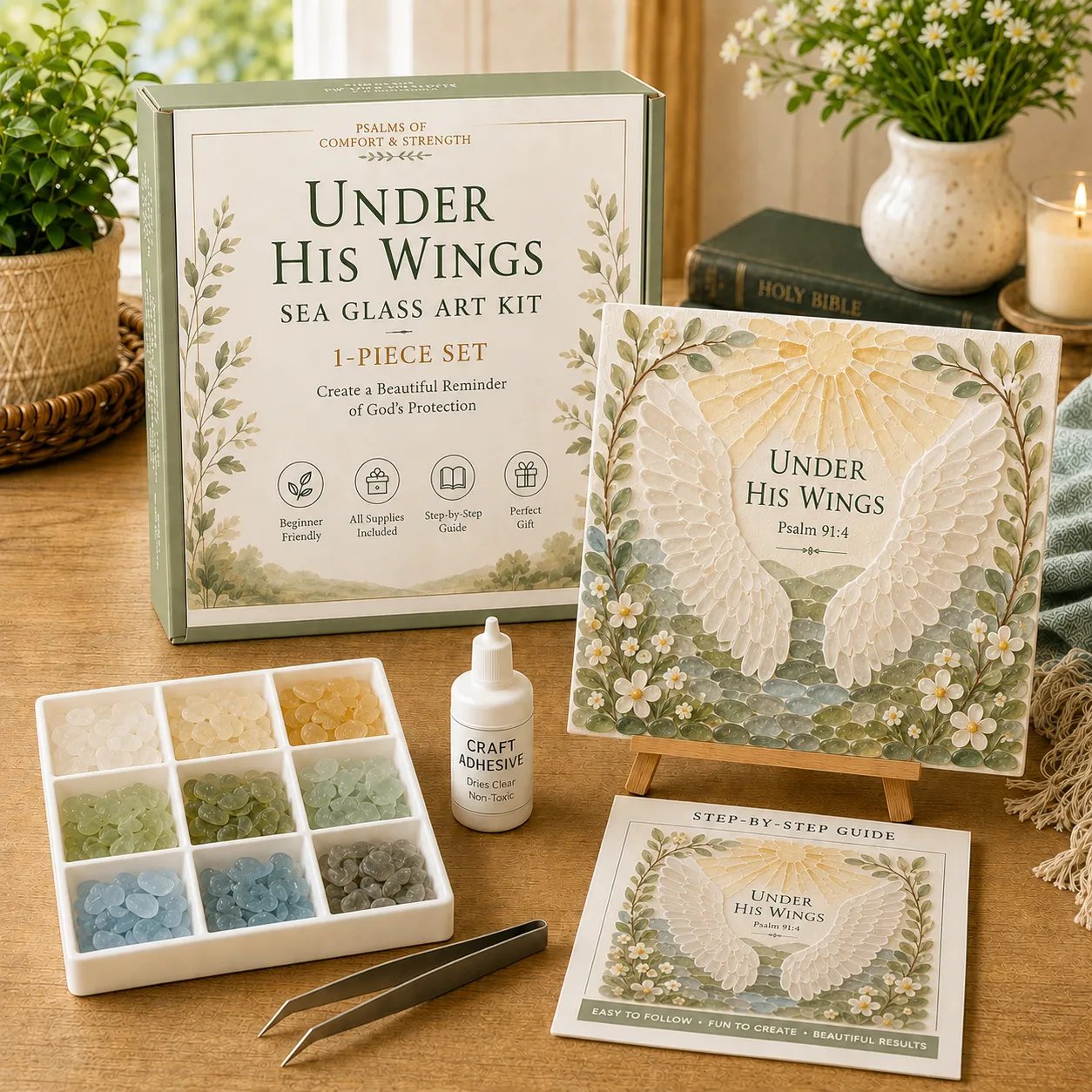Under His Wings sea glass art kit