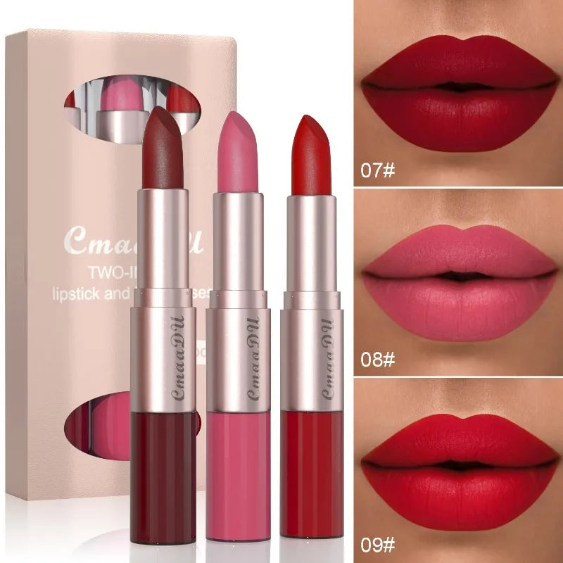 💄 2-in-1 Dual-Ended Lip Set – Matte Color & Glossy Shine, 3-Piece Set