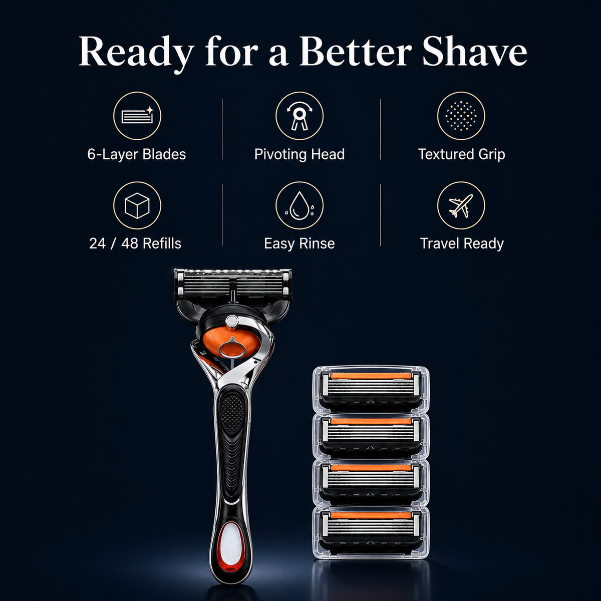 🔥Hot Sale 50% OFF 🎁6-Layer Pivoting Razor Refill Set + Handle – Ultra-Sharp Stainless Blades for Smooth Shave