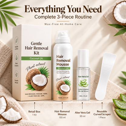 ✨ Gentle 3-Step Hair Removal Mousse and Aloe Gel Care Kit 🌿