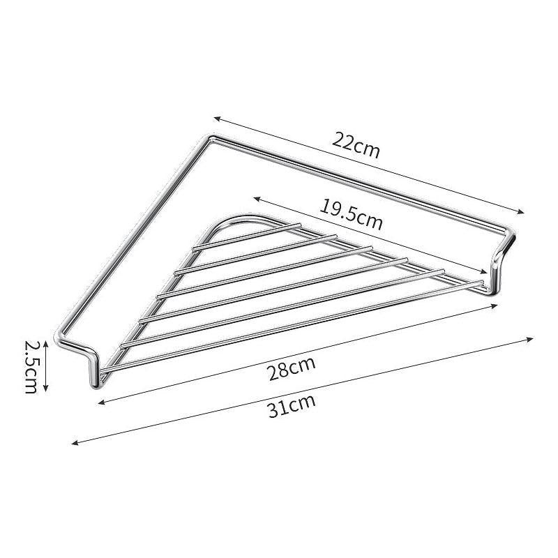 Dimension diagram for triangular stainless steel corner sink rack