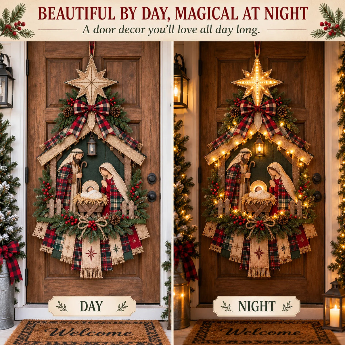 🎄 DIY Lighted Nativity Scene Christmas Decoration Kit | Door Hanging Craft Set – 50% OFF