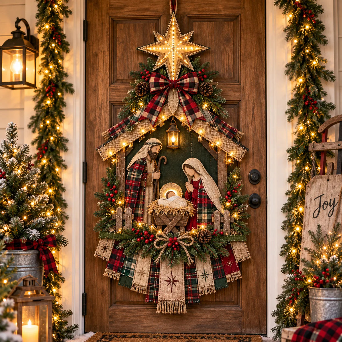 🎄 DIY Lighted Nativity Scene Christmas Decoration Kit | Door Hanging Craft Set – 50% OFF