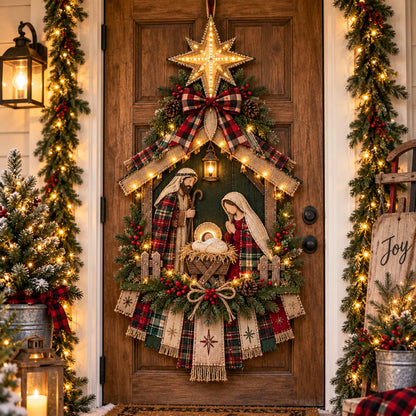 🎄 DIY Lighted Nativity Scene Christmas Decoration Kit | Door Hanging Craft Set – 50% OFF