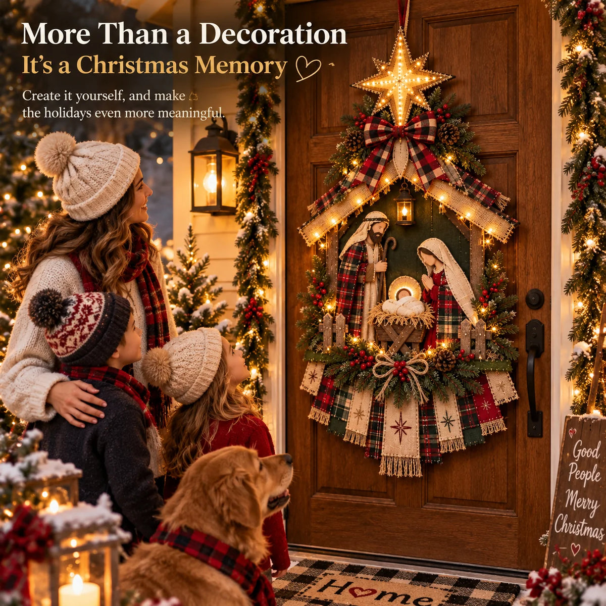 🎄 DIY Lighted Nativity Scene Christmas Decoration Kit | Door Hanging Craft Set – 50% OFF