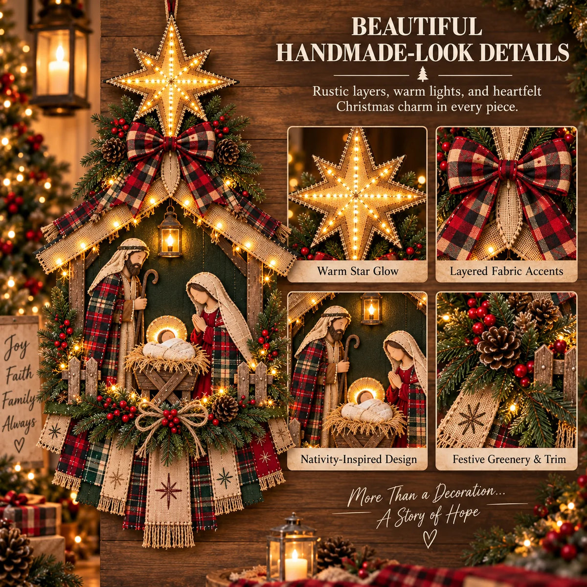🎄 DIY Lighted Nativity Scene Christmas Decoration Kit | Door Hanging Craft Set – 50% OFF